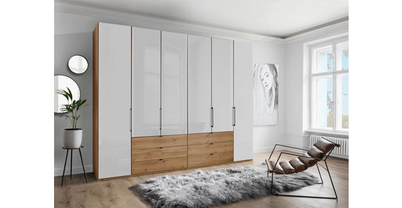 FALTTÜRENSCHRANK 300/236/58 cm 6-türig Weiß, Eiche Bianco - Schieferfarben/Eiche Bianco, KONVENTIONELL, Glas/Holzwerkstoff (300/236/58cm) - Dieter Knoll
