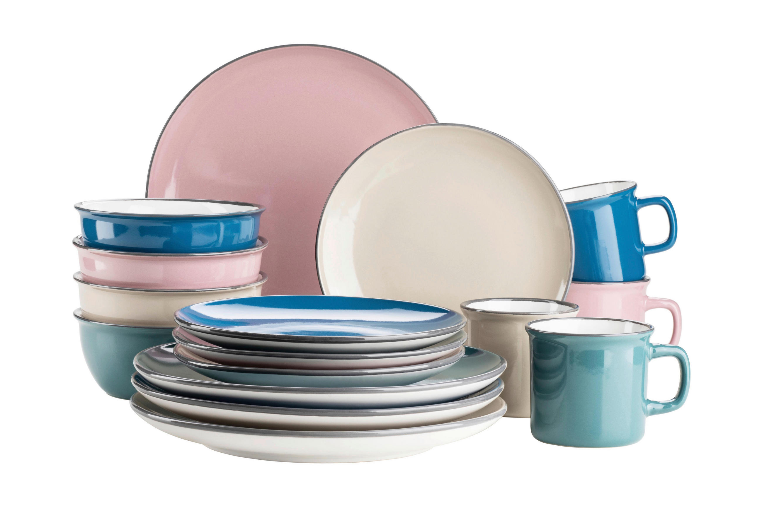 KOMBISERVICE Altrosa, Petrol, Dunkelblau, Beige Maila 16-teilig 4 Personen  - Beige/Petrol, Basics, Keramik - Mäser