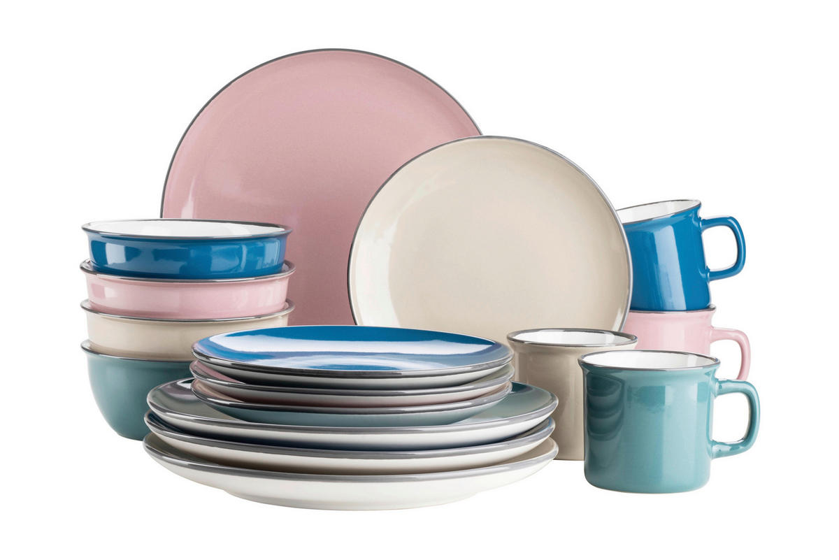 KOMBISERVICE Maila 16-teilig  - Beige/Petrol, Basics, Keramik - Mäser