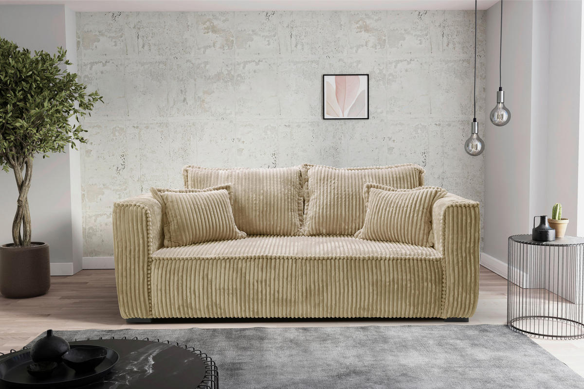 SOFA in Cord Beige  - Beige/Schwarz, Design, Holz/Textil (223/95/121cm) - MID.YOU