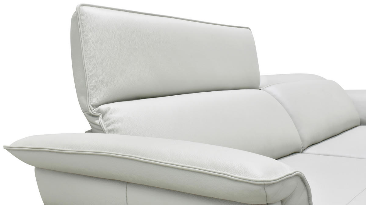 ECKSOFA Hellgrau Echtleder Rückenkissen, Armlehnenkissen, Rücken echt, Kopfteilverstellung, Sitztiefenverstellung, Fußteilverstellung  - Hellgrau/Schwarz, Design, Leder/Metall (280/75-100/112-176cm) - Celina Home