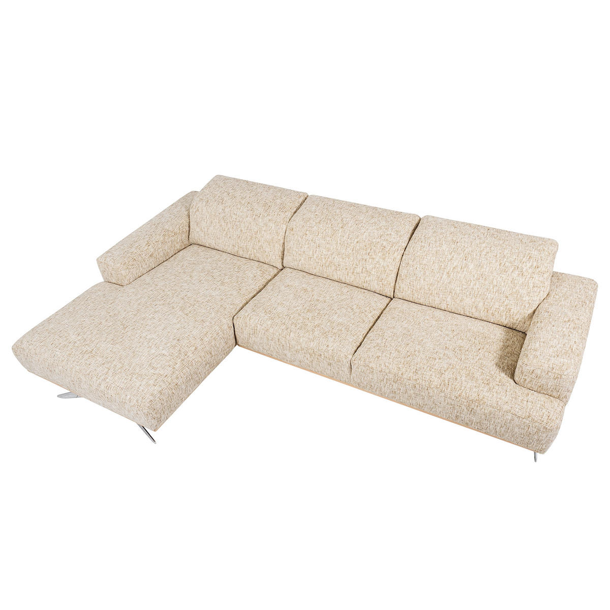 ECKSOFA PORTLAND in Struktur Beige Kopfteilverstellung  187/295 cm  - Chromfarben/Beige, Design, Holz/Textil (187/295cm) - Livetastic