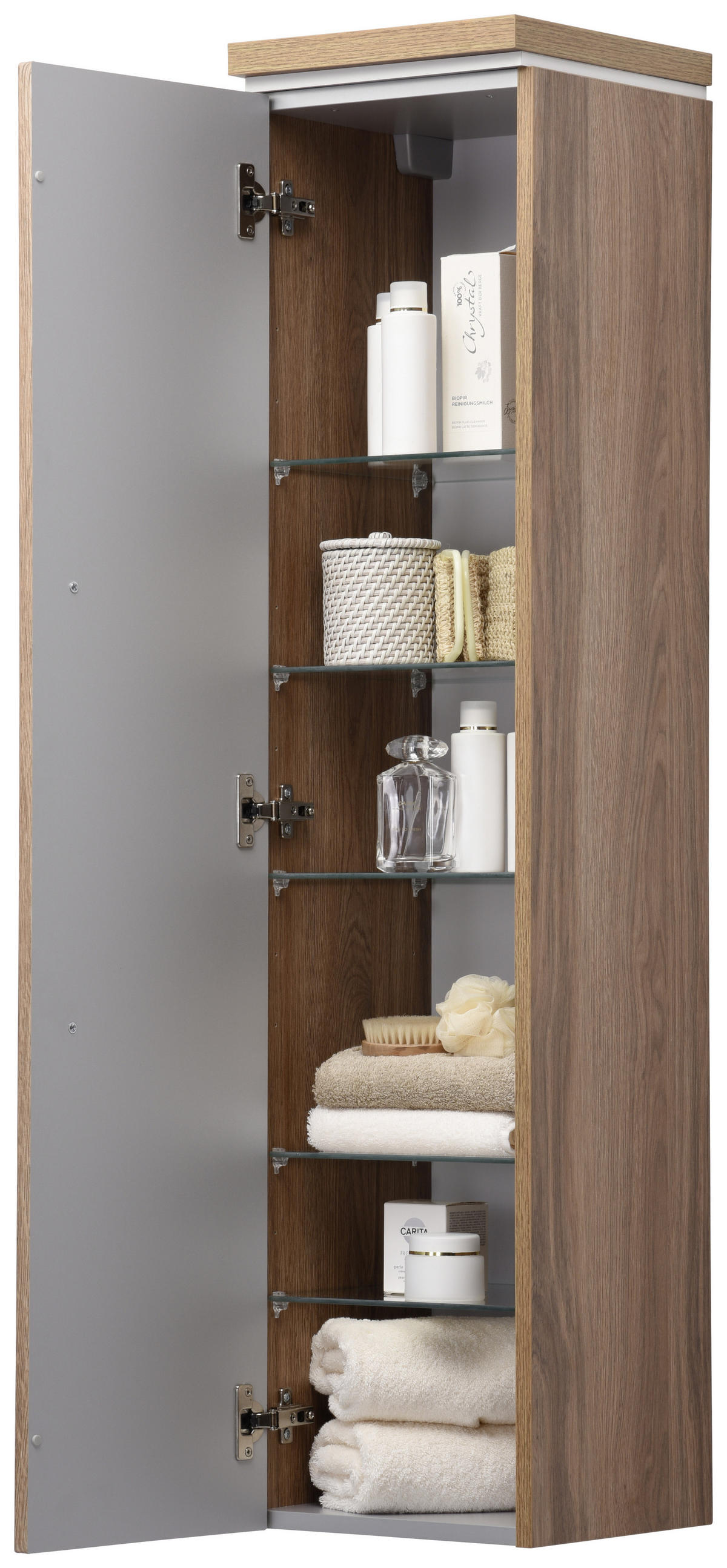 MIDISCHRANK 30/132/30 cm  - Chromfarben/Eichefarben, Design, Glas/Holzwerkstoff (30/132/30cm) - Novel