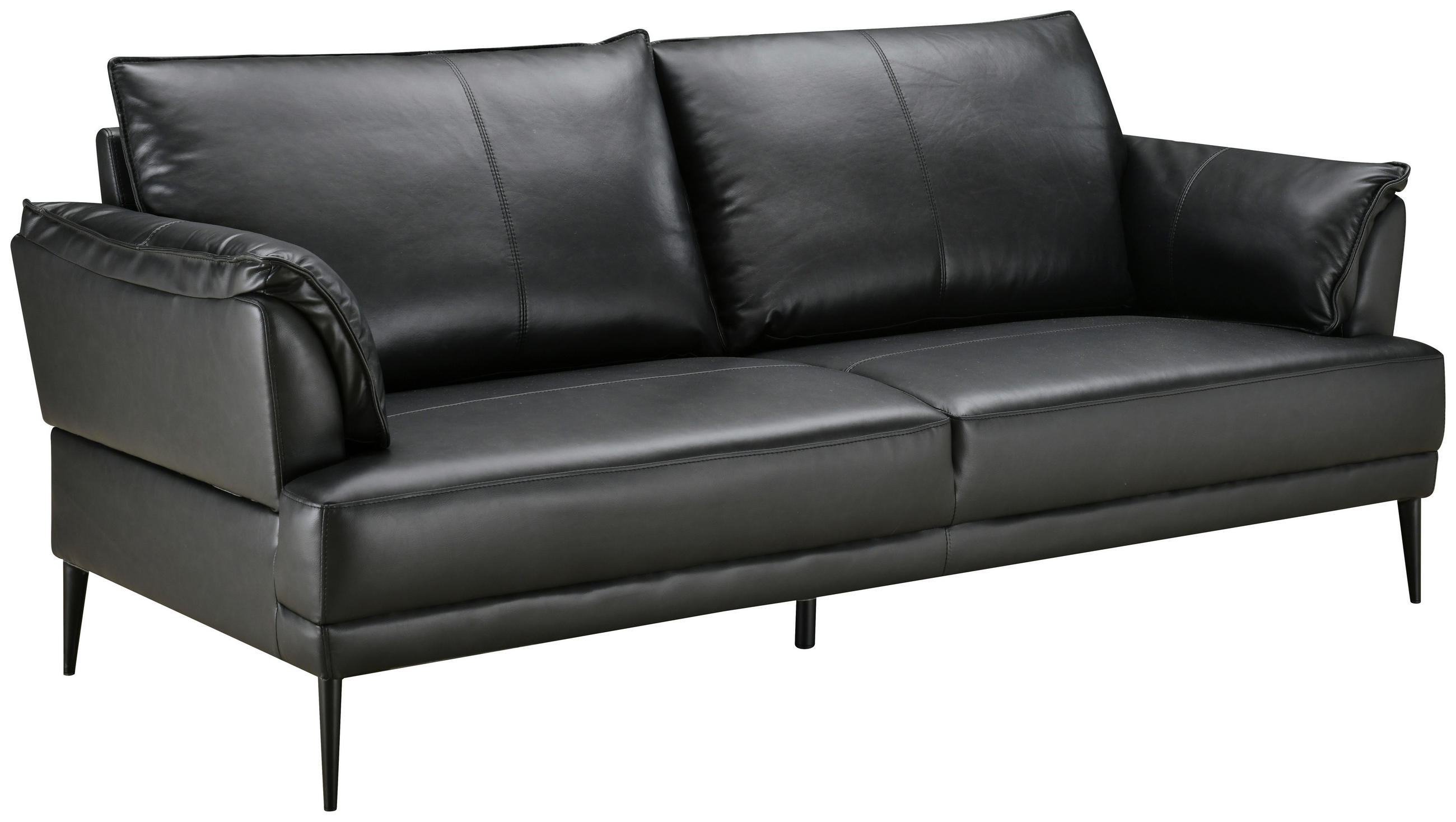 2-SITZER-SOFA Schwarz Echtleder Lederlook  - Schwarz, Design, Leder/Holz (195/87/90cm) - MID.YOU
