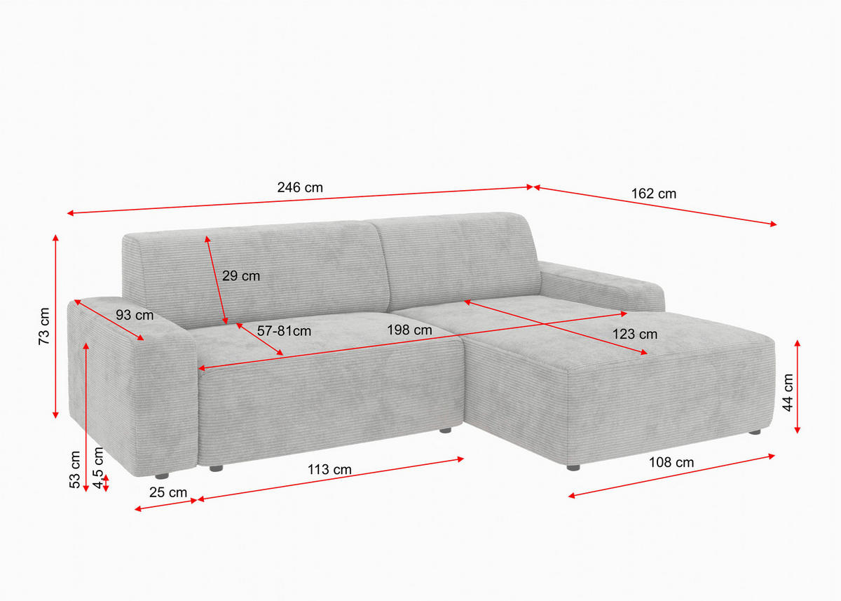 ECKSOFA in Cord Dunkelgrün  - Dunkelgrün/Schwarz, Modern, Kunststoff/Textil (246/162cm) - Trendmanufaktur