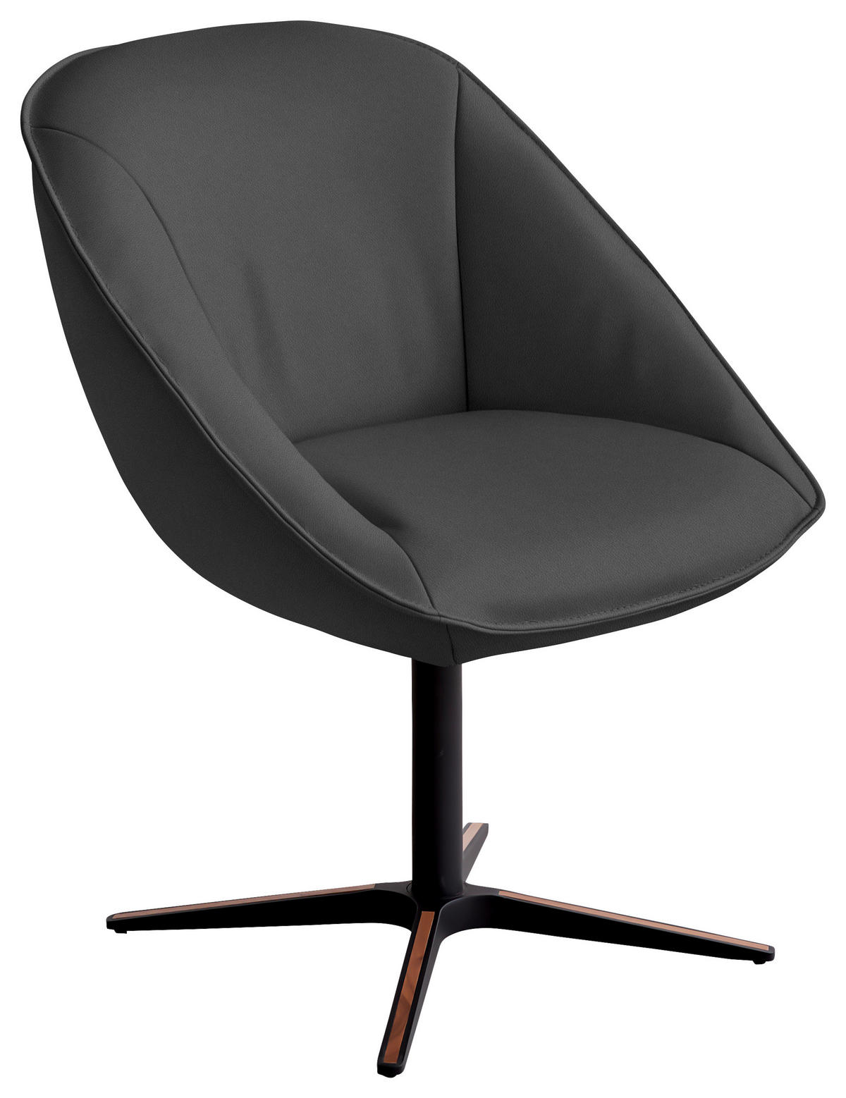 ARMLEHNSTUHL  Beinauswahl, Lederauswahl, Stoffauswahl, inklusive Armlehnen, automatische Rückholfunktion, gepolsterte Armlehnen, Sitzfläche 320° drehbar  Echtleder  - Graublau/Schwarz, Design, Leder/Holz (63/88/70cm) - Koinor