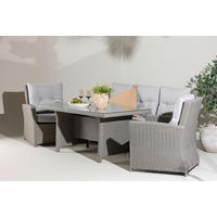 DINING-LOUNGESET  - Grau, KONVENTIONELL, Glas/Kunststoff - Gardenson