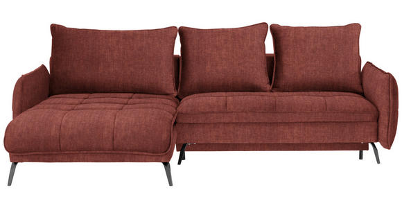 ECKSOFA Rostfarben Flachgewebe Rückenkissen, Bettkasten, Schlaffunktion, Rücken echt  - Rostfarben/Schwarz, LIFESTYLE, Textil/Metall (180/273cm) - Hom`in