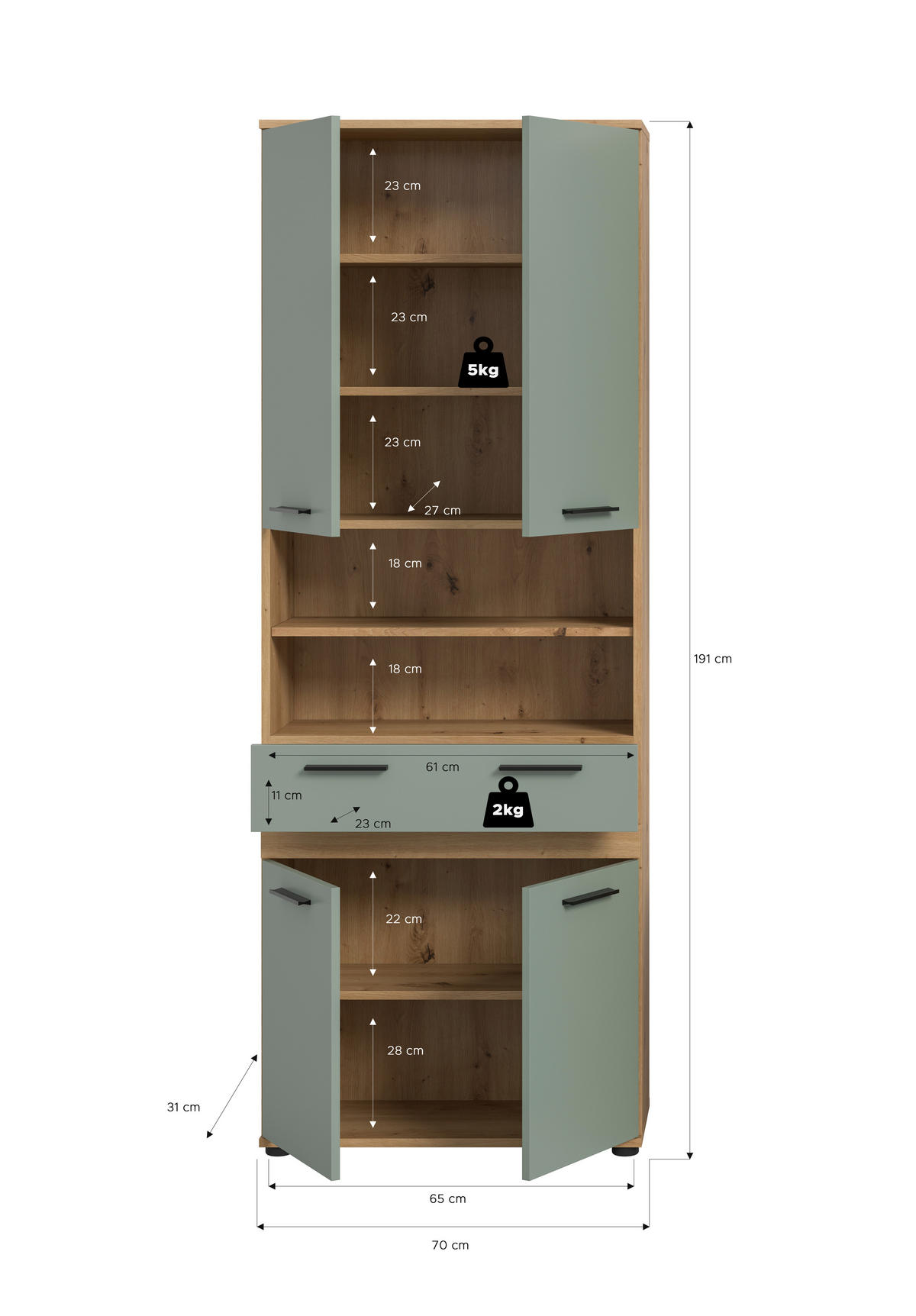 VISOKI ELEMENT  hrast Artisan  - hrast Artisan/boje kadulje, Trend, drvni materijal/plastika (70/191/31cm) - MID.YOU