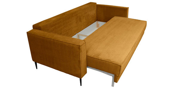 SCHLAFSOFA  mit Liegefunktion, Rücken echt, haustierfreundlicher Bezug Cord Currygelb  - Currygelb/Schwarz, KONVENTIONELL, Textil/Metall (222/93/98cm) - Carryhome