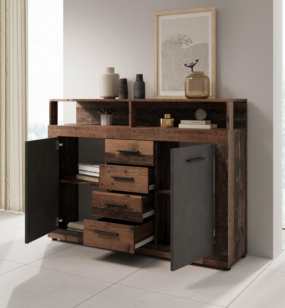 KOMMODE  in 119/96/32 cm  - Alteiche/Anthrazit, Design, Holzwerkstoff/Kunststoff (119/96/32cm) - MID.YOU