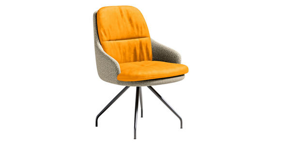 ARMLEHNSTUHL  Beinauswahl, Sitzfläche 360° drehbar, Stoff-/Lederauswahl Velours  Naturfarben, Currygelb  - Currygelb/Schwarz, Design, Textil/Metall (60/86/66cm) - Dieter Knoll