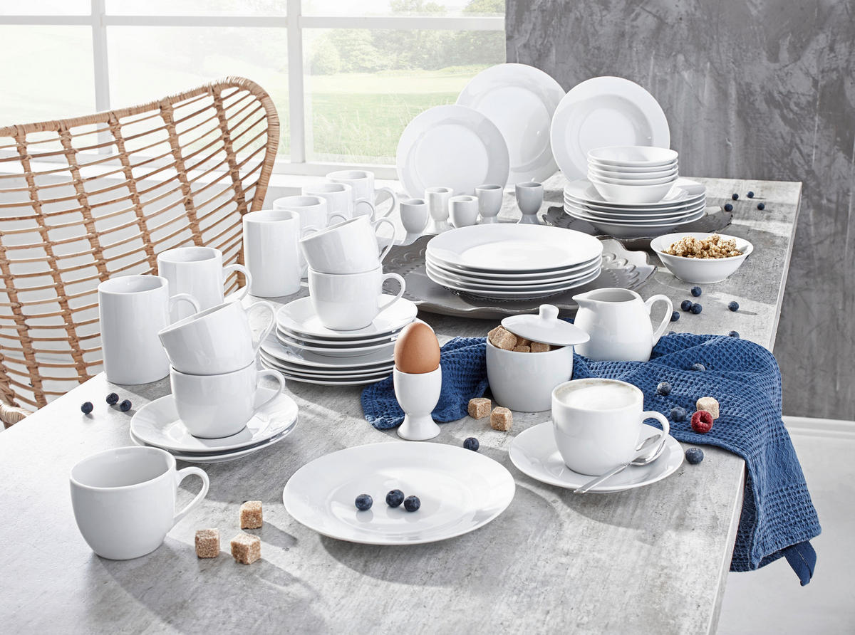 KOMBINOVANÝ SERVIS, 50-dielne, porcelán - biela, Basics, keramika - Novel