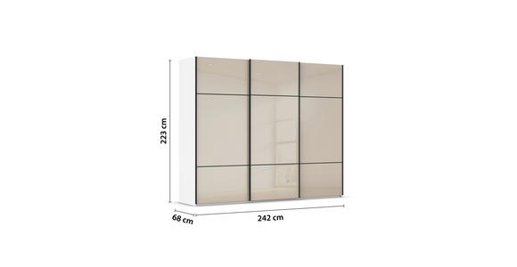 SCHWEBETÜRENSCHRANK in Weiß, Champagner - Champagner/Schwarz, KONVENTIONELL, Glas/Holzwerkstoff (242/223/68cm) - Novel