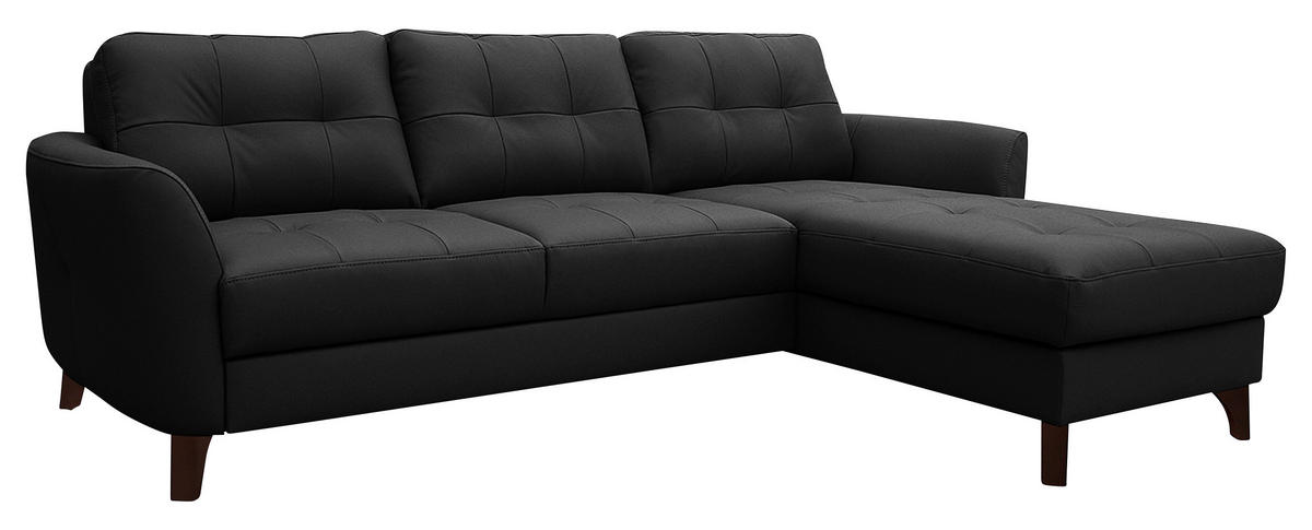 ECKSOFA in Lederlook Echtleder Schwarz  - Buchefarben/Schwarz, Design, Leder/Holz (238/168cm) - Livetastic