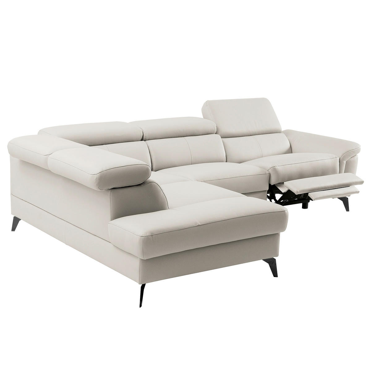ECKSOFA SONO in Lederlook Echtleder Platinfarben Armteilverstellung, Kopfteilverstellung  210/265 cm  - Platinfarben/Schwarz, Design, Leder/Textil (210/265cm) - Livetastic