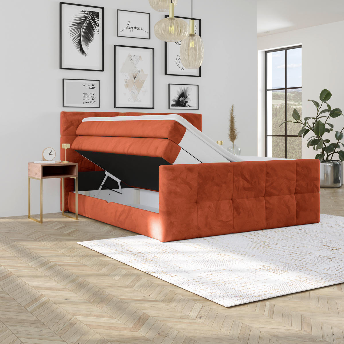 BOXSPRINGBETT 160/200 cm,  in Rostfarben, gepolstertes Kopfteil, Bettkasten, Topper, Matratzen, H3 + H3 = fest  - Rostfarben, KONVENTIONELL, Holz/Holzwerkstoff (160/200cm) - Luca Bessoni