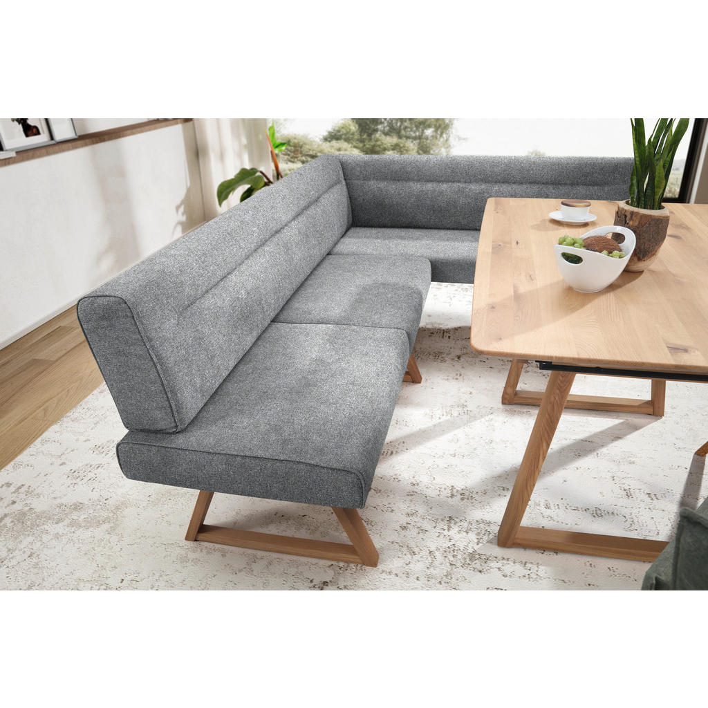 Thumbnail - Moderano Eckbank, Eiche, Hellgrau, Holz, Textil, Wildeiche, massiv, 5-Sitzer, L-Form, 230x170 cm, Stoffauswahl, seitenve...