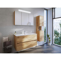 Baie 3 piese, 100 cm - alb/culoare lemn stejar, Basics, ceramică/material pe bază de lemn (100cm) - MID.YOU