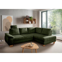 ECKSCHLAFSOFA Positano  mit Rücken echt, Liegefunktion, Armteil links Struktur Dunkelgrün  - Wildeiche/Dunkelgrün, MODERN, Holz/Textil (265/206cm) - Livetastic