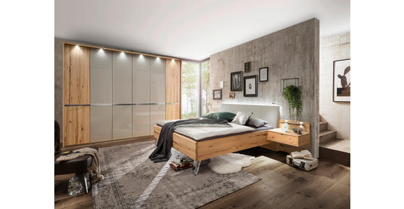 SCHLAFZIMMER Grau, Buchefarben - Buchefarben/Grau, Design, Glas/Holz (180/200cm) - Novel
