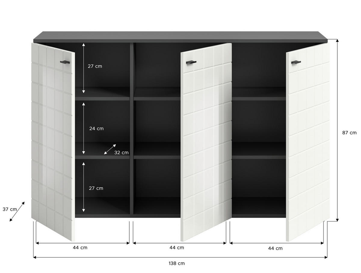 SIDEBOARD 138/87/37 cm  - vit högglans/svart, Design, trämaterial/plast (138/87/37cm) - MID.YOU