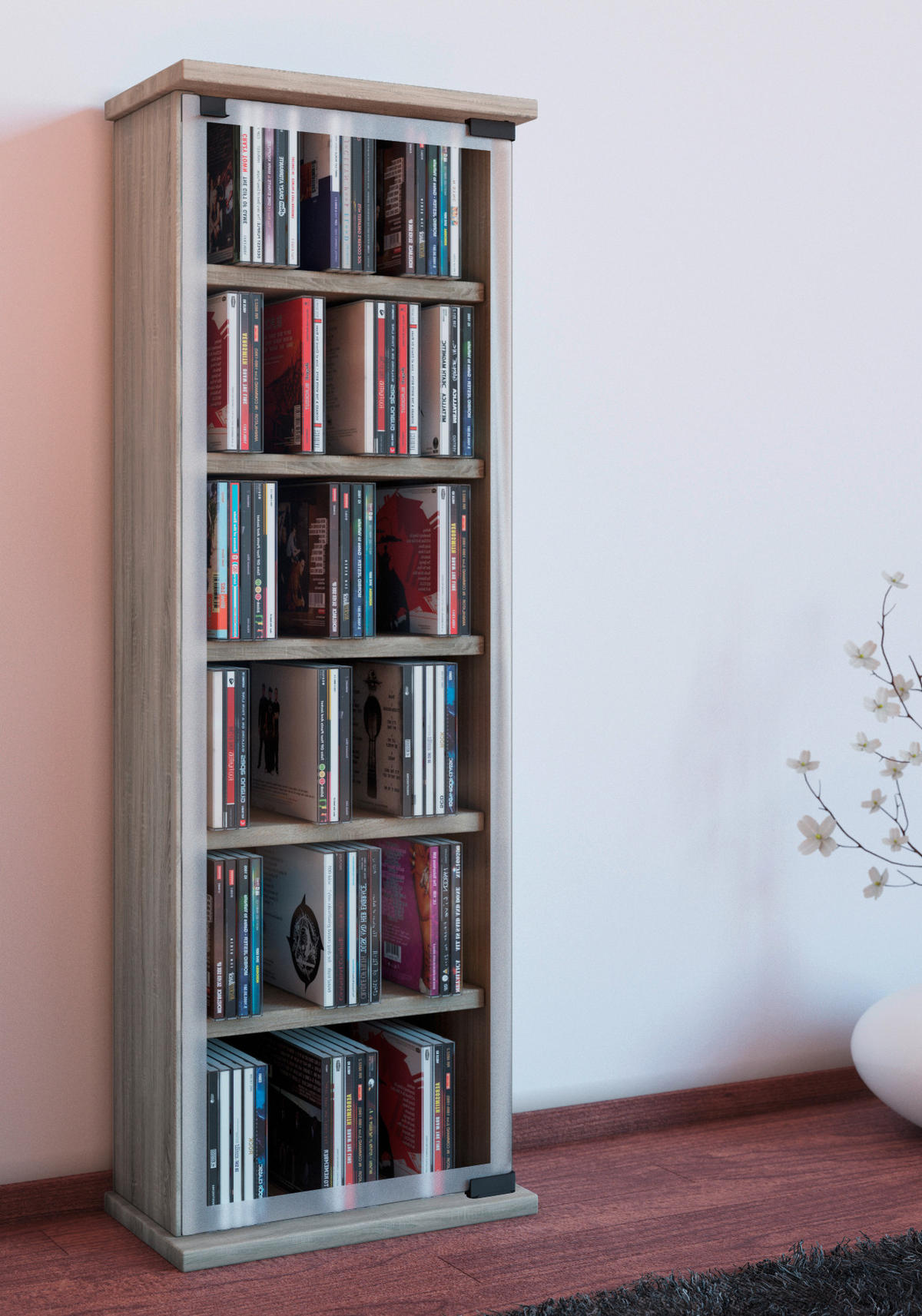 CD-REGAL - Eichefarben, Konventionell, Glas/Holzwerkstoff (31/92/18cm) - MID.YOU