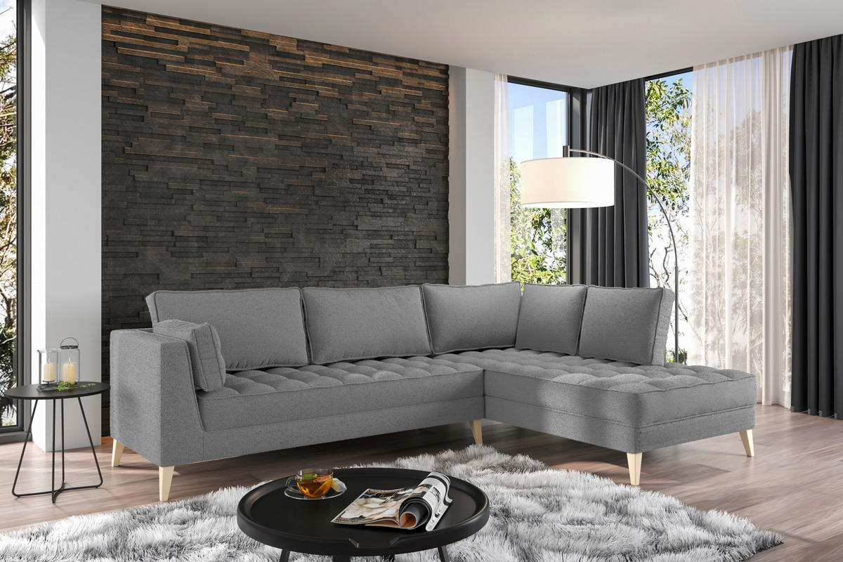 ECKSOFA in Bouclé Taupe  - Taupe/Naturfarben, Design, Holzwerkstoff/Textil (310/204cm) - MID.YOU