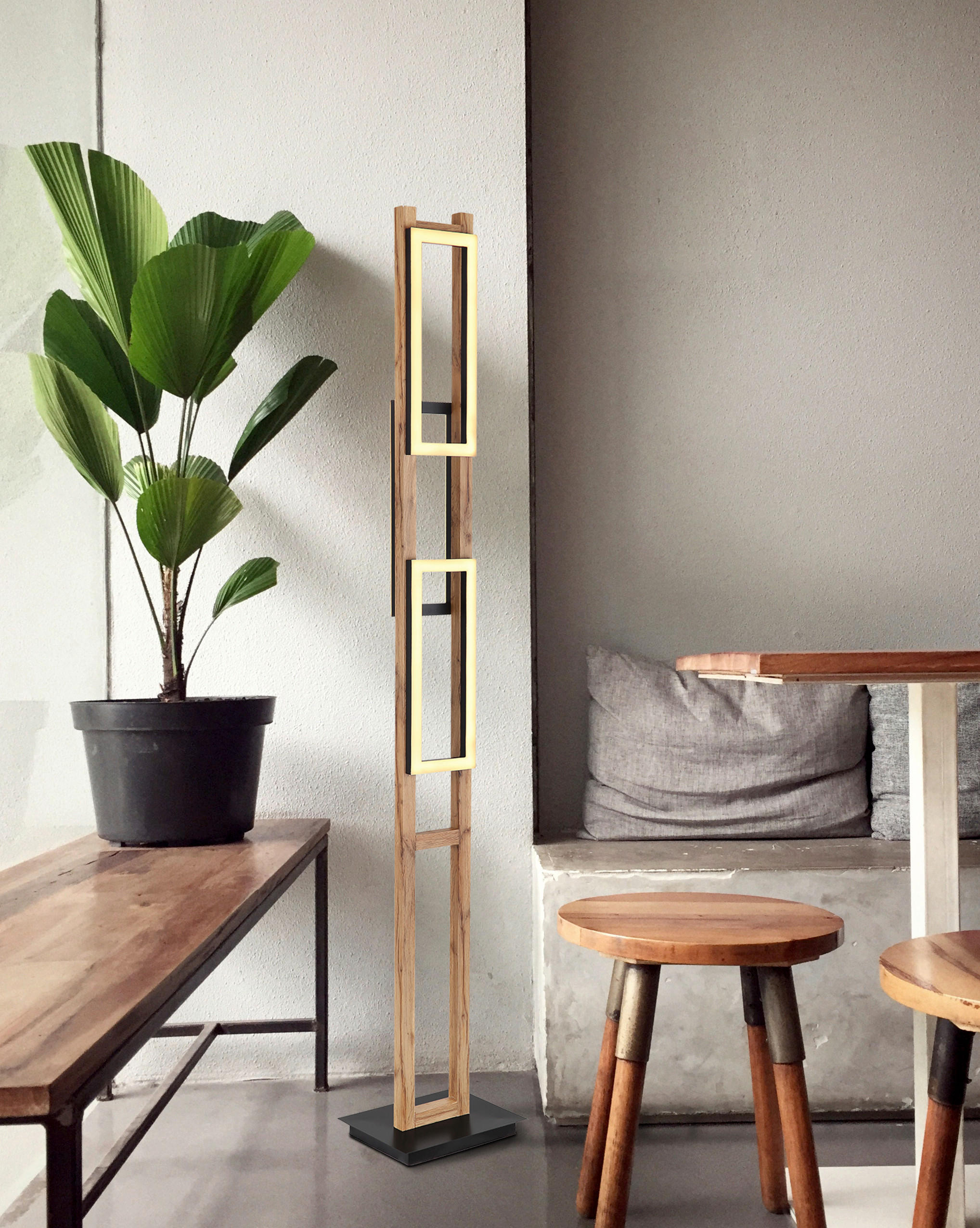 LED-STEHLEUCHTE - Dunkelbraun/Opal, Natur, Holzwerkstoff/Kunststoff (25/20/150cm) - Globo