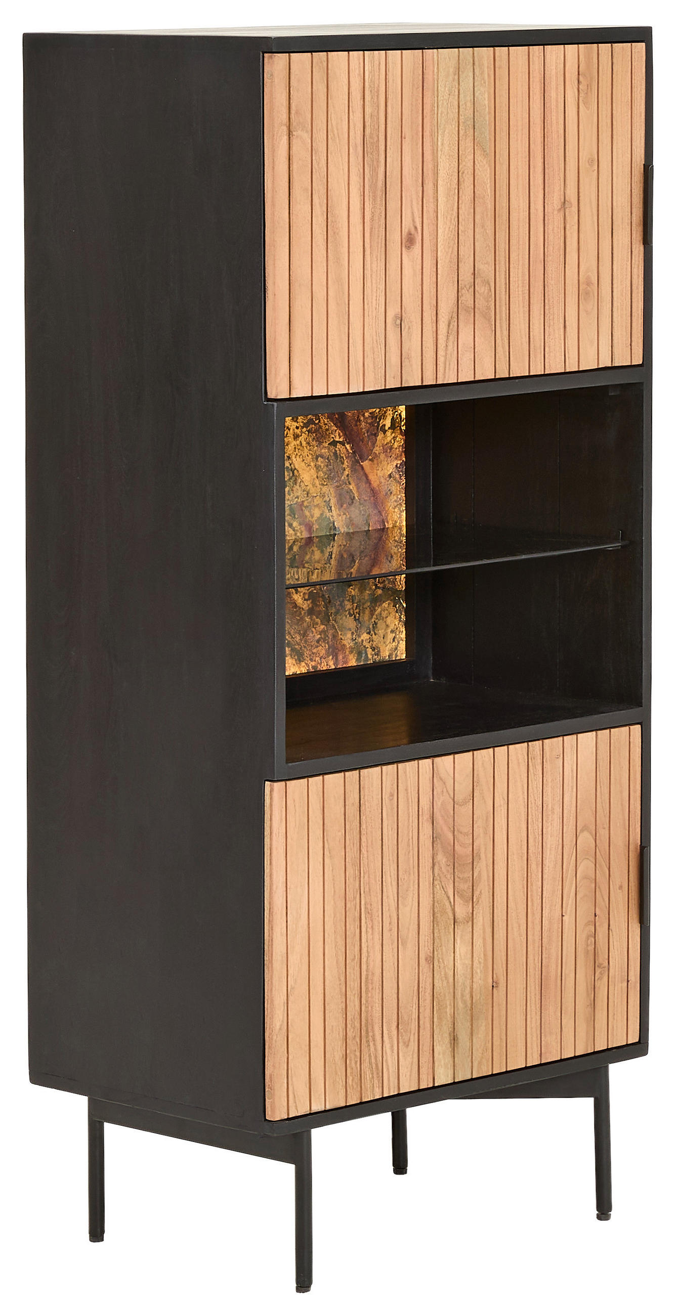 VITRINE in Hartholz Akazie Schwarz, Akaziefarben  - Schwarz/Akaziefarben, KONVENTIONELL, Holz/Metall (60/135/40cm) - Livetastic