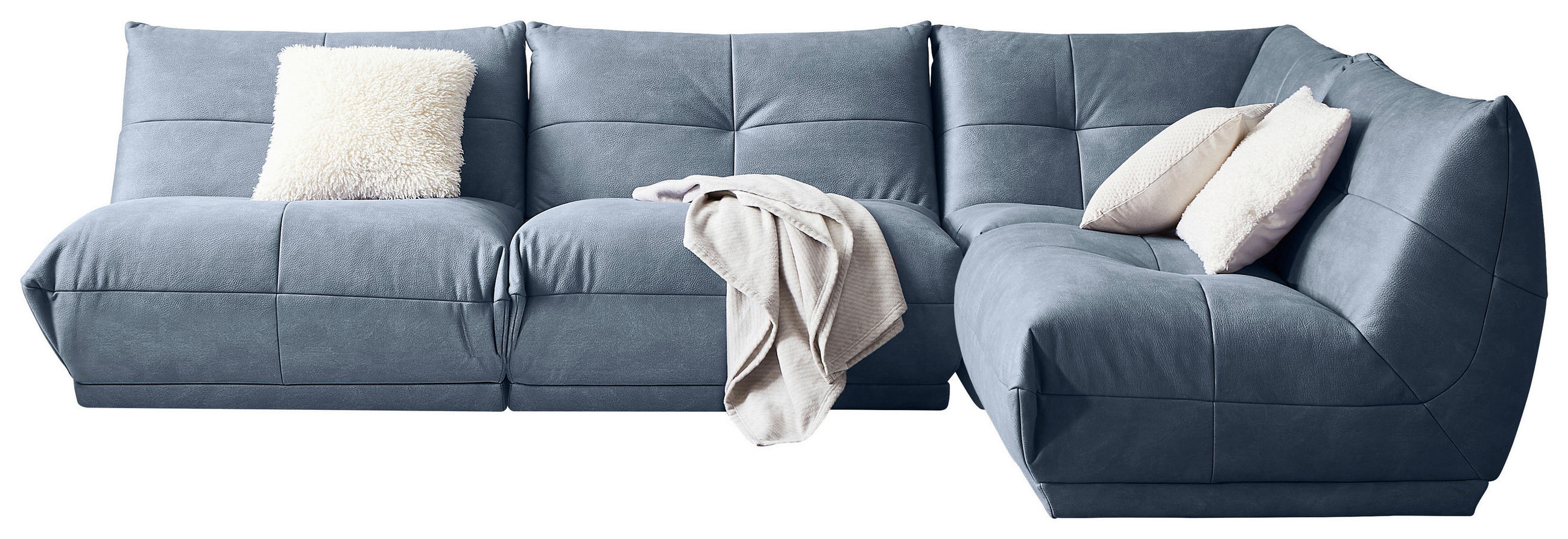 ECKSOFA Blaugrau Lederlook  - Blaugrau, Trend, Textil (315/210cm) - Livetastic