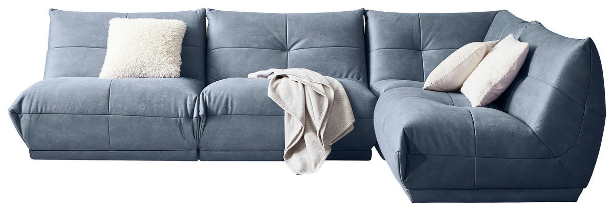 ECKSOFA in Lederlook Blaugrau  - Blaugrau, Trend, Textil (315/210cm) - Livetastic