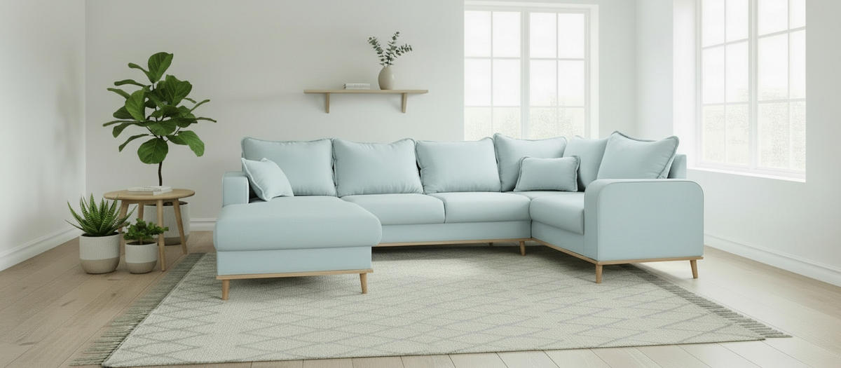 WOHNLANDSCHAFT Beata Hellblau  - Wengefarben/Hellblau, Design, Holz/Textil (170/296/167cm) - Livetastic