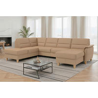WOHNLANDSCHAFT PALMERA E Cappuccino Echtleder  - Eichefarben/Cappuccino, Basics, Leder/Holz (212/308/163cm) - Sit & More