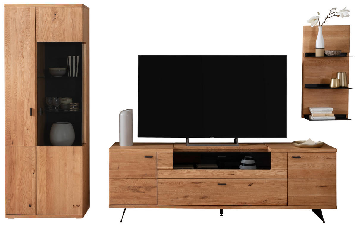 WOHNWAND 3-teilig  in Eichefarben 320/209/50 cm  - Eichefarben/Anthrazit, Natur, Glas/Holz (320/209/50cm) - Linea Natura