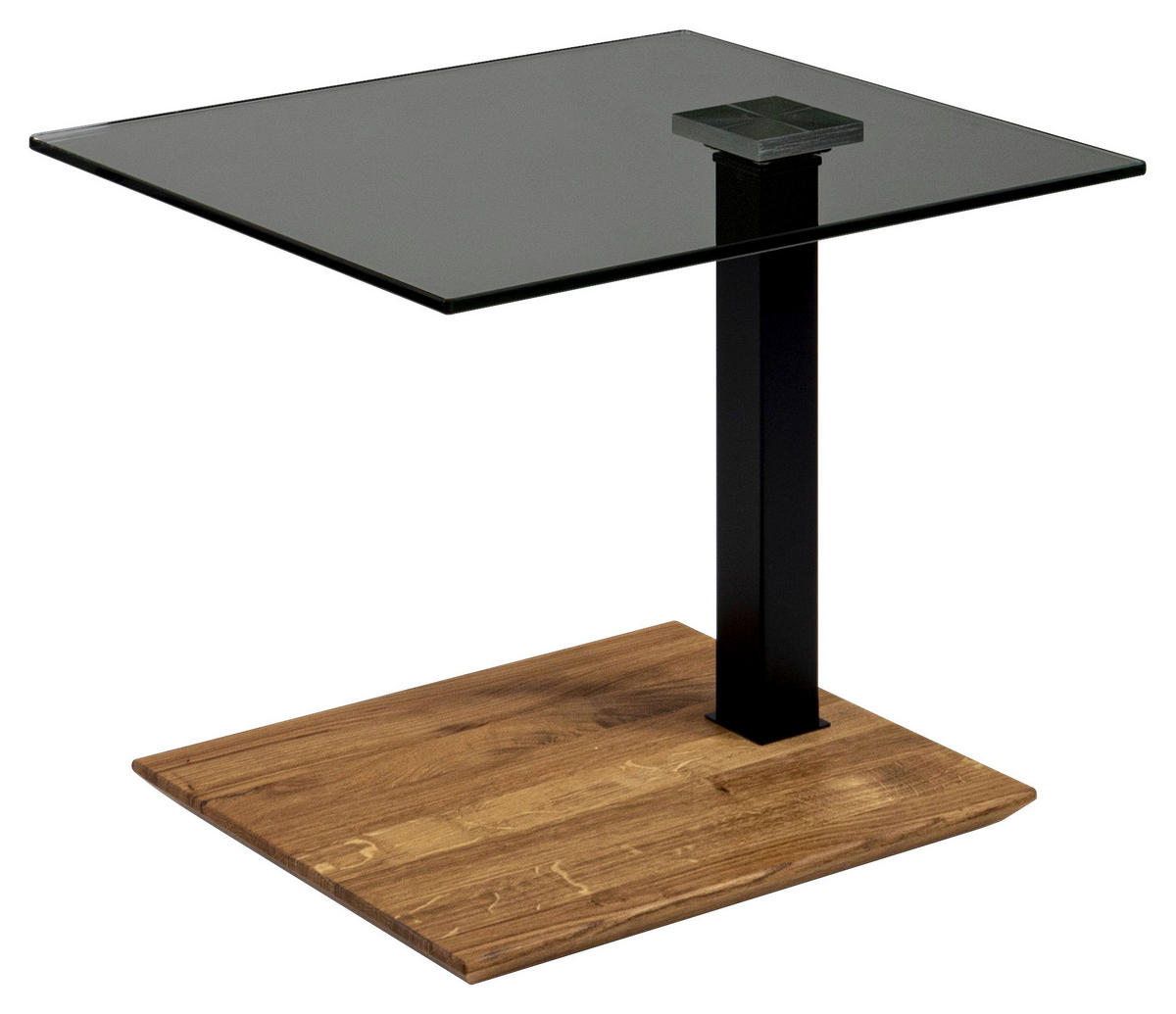 BEISTELLTISCH Holz, Metall, Glas 55/47/47-65 cm  - Eichefarben/Schwarz, Natur, Glas/Holz (55/47/47-65cm) - Novel