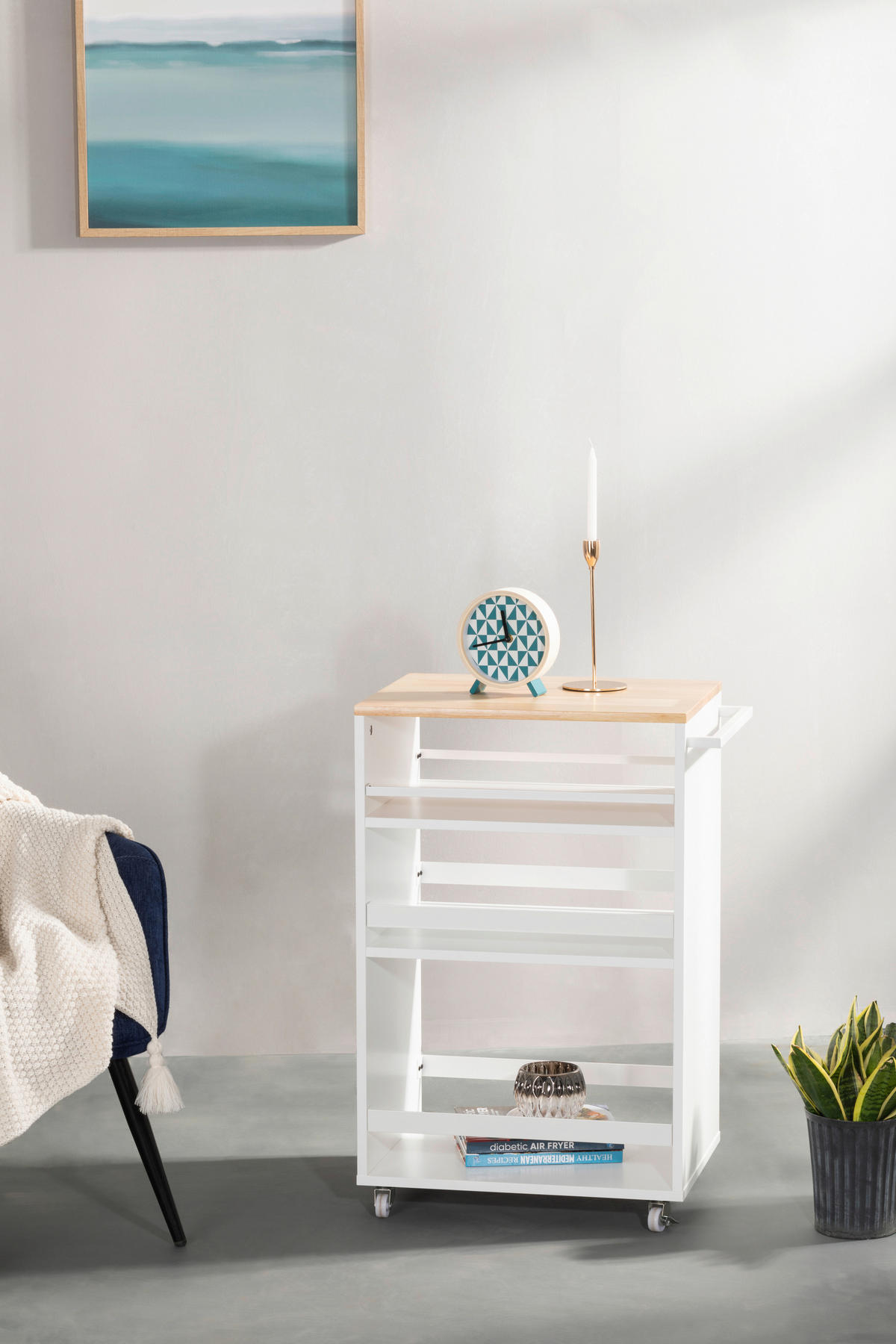 SERVIERWAGEN Kautschukholz massiv Naturfarben, Weiß  - Weiß/Naturfarben, Design, Holz/Holzwerkstoff (50/78/38cm) - MID.YOU