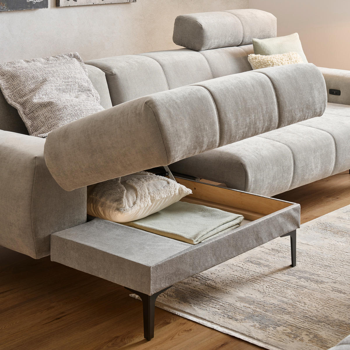 ECKSOFA in Chenille Grau  - Schwarz/Grau, Design, Textil/Metall (167/311cm) - Xora