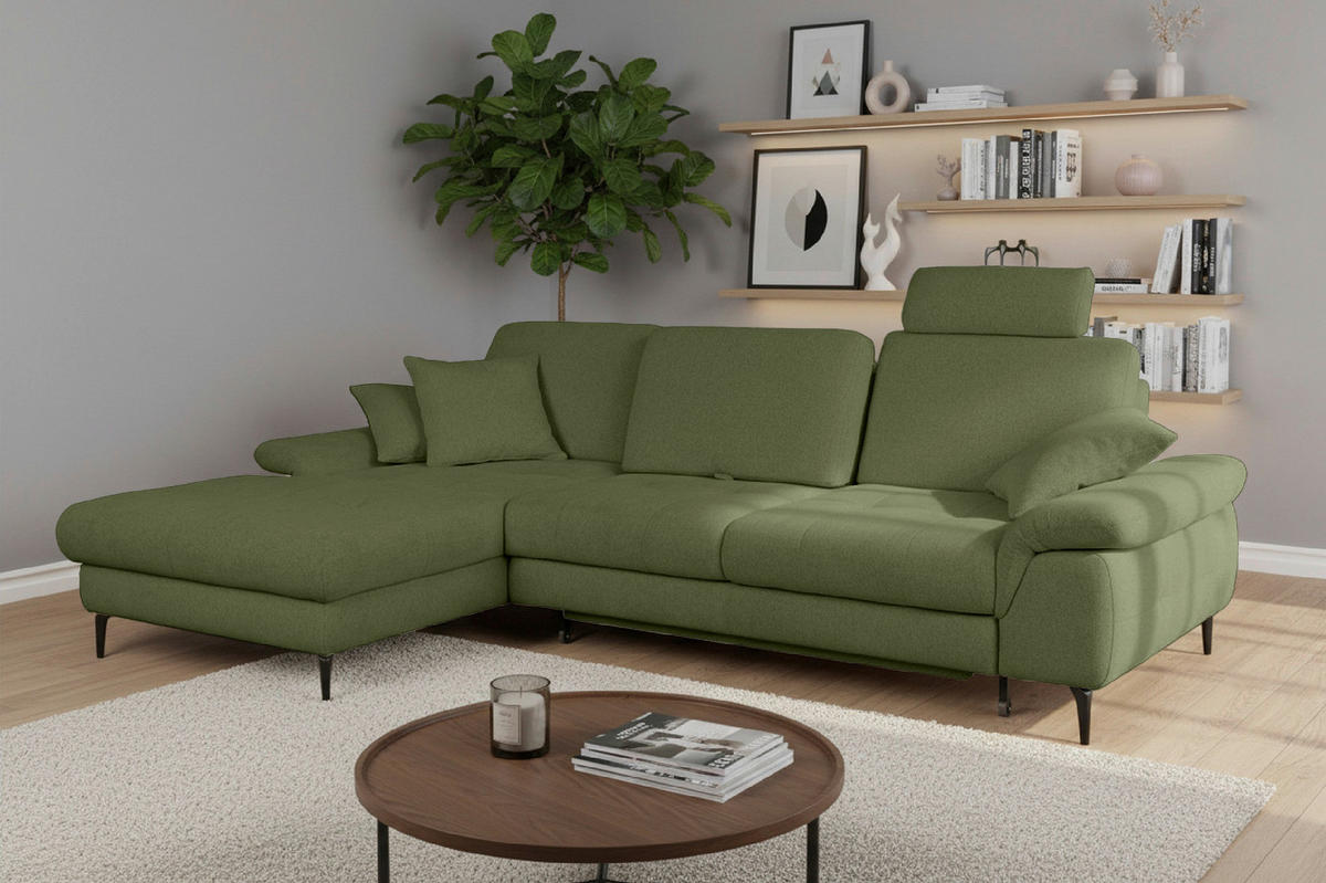 ECKSOFA ALMA in Chenille Grün  191/285 cm  - Schwarz/Grün, Design, Textil/Metall (191/285cm) - Livetastic