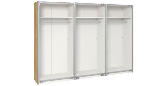 SCHWEBETÜRENSCHRANK in Weiß, Eichefarben - Edelstahlfarben/Eichefarben, Design, Glas/Holzwerkstoff (303/215/65cm) - Carryhome