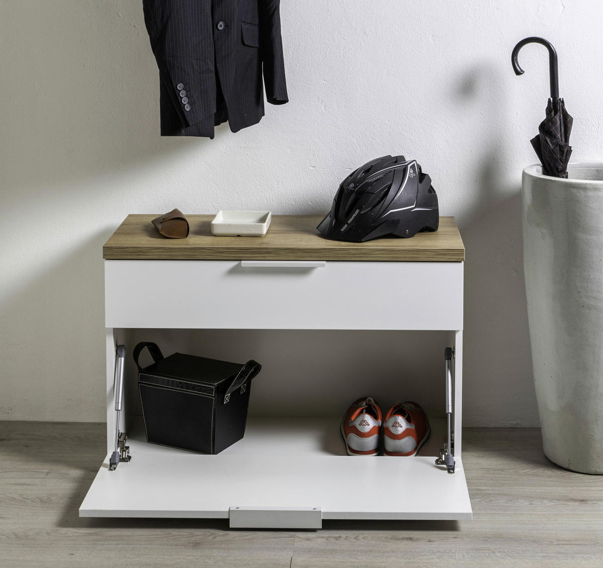 ŠATNÍ LAVICE, 82/53/35 cm - barvy stříbra/barvy dubu, Moderní, kov/kompozitní dřevo (82/53/35cm) - Carryhome