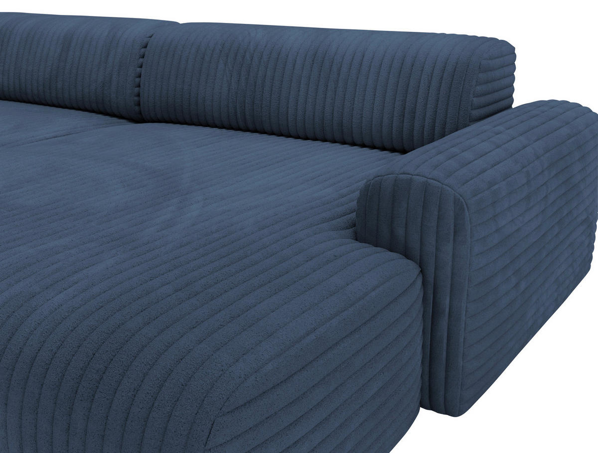 ECKSOFA Dunkelblau Cord  - Schwarz/Dunkelblau, Design, Kunststoff/Textil (292/178cm) - home24