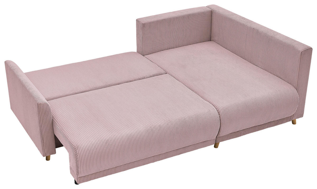 ECKSOFA MILOS Rosa Cord Rückenkissen, Bettkasten, Schlaffunktion, Rücken echt  - Naturfarben/Rosa, Design, Textil (224/148cm) - P & B