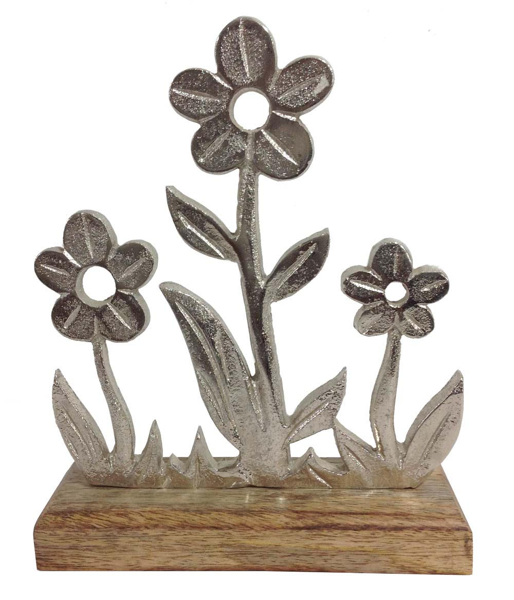 DEKOBLUME  - Silberfarben/Naturfarben, KONVENTIONELL, Holz/Metall (21/25/6cm)