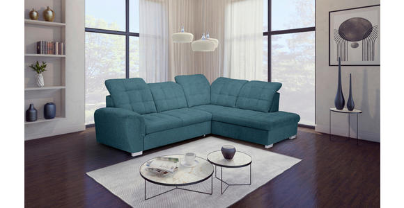 ECKSOFA Blau Chenille  - Chromfarben/Blau, KONVENTIONELL, Kunststoff/Textil (260/205cm) - Carryhome