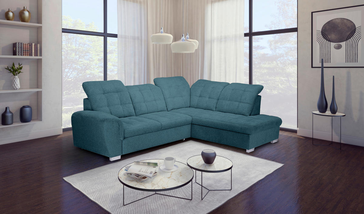 ECKSOFA Blau Chenille  - Chromfarben/Blau, KONVENTIONELL, Kunststoff/Textil (260/205cm) - Carryhome