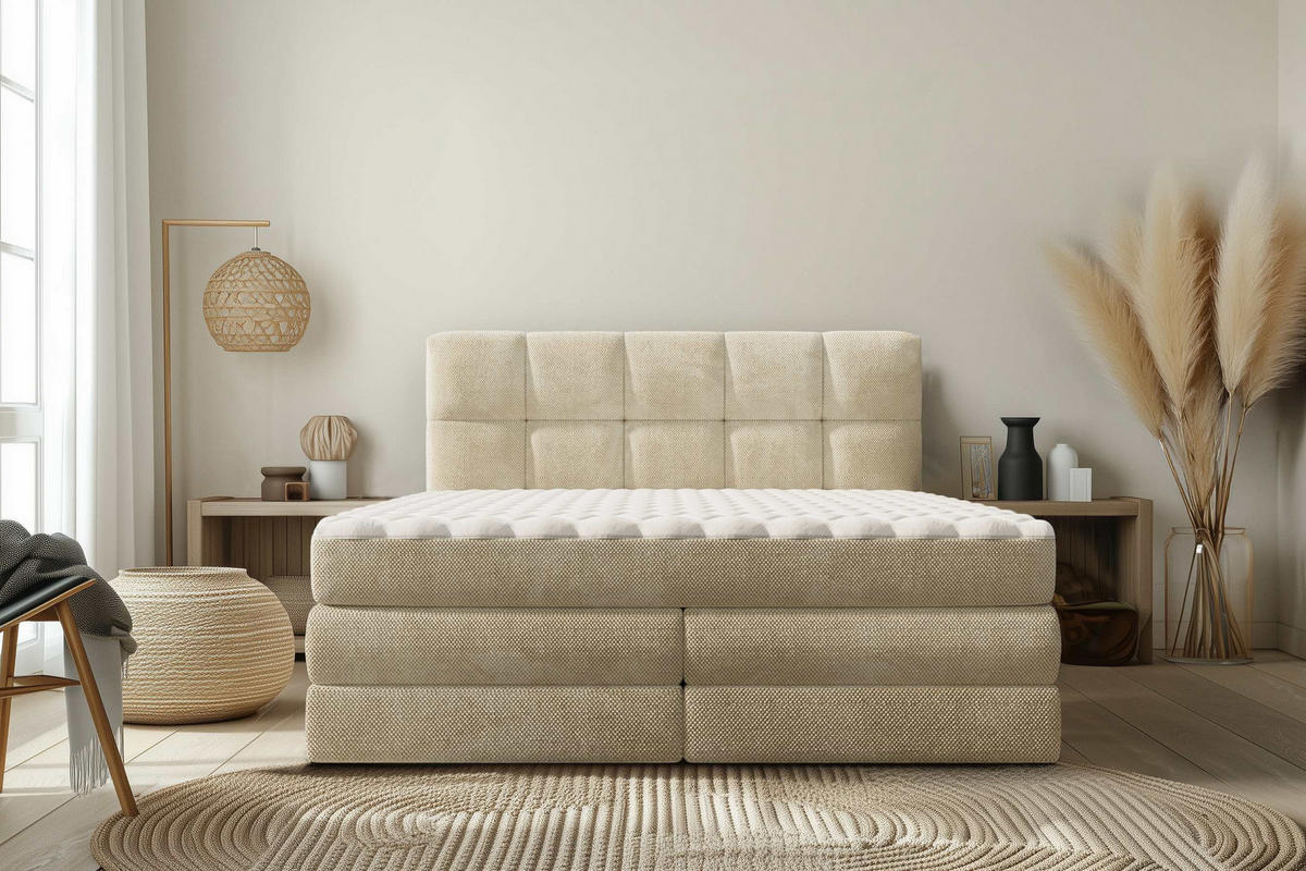 BOXSPRINGBETT 180/200 cm  in Creme  - Creme/Schwarz, Design, Kunststoff/Textil (180/200cm) - Esposa