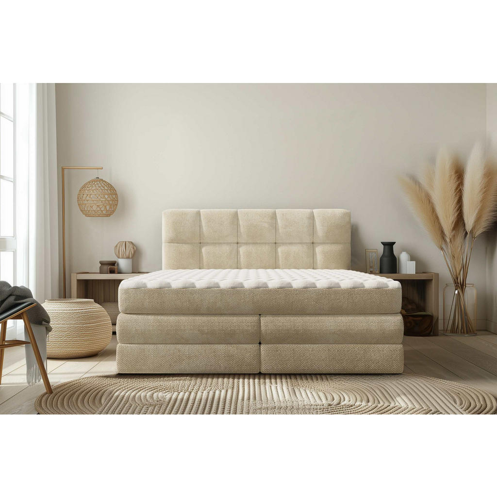 Thumbnail - Esposa Boxspringbett, Creme, Textil, H3 + H4, Höhe ca. 19 cm, 180x200 cm, gepolstertes Kopfteil, Stoffauswahl, Wendematr...