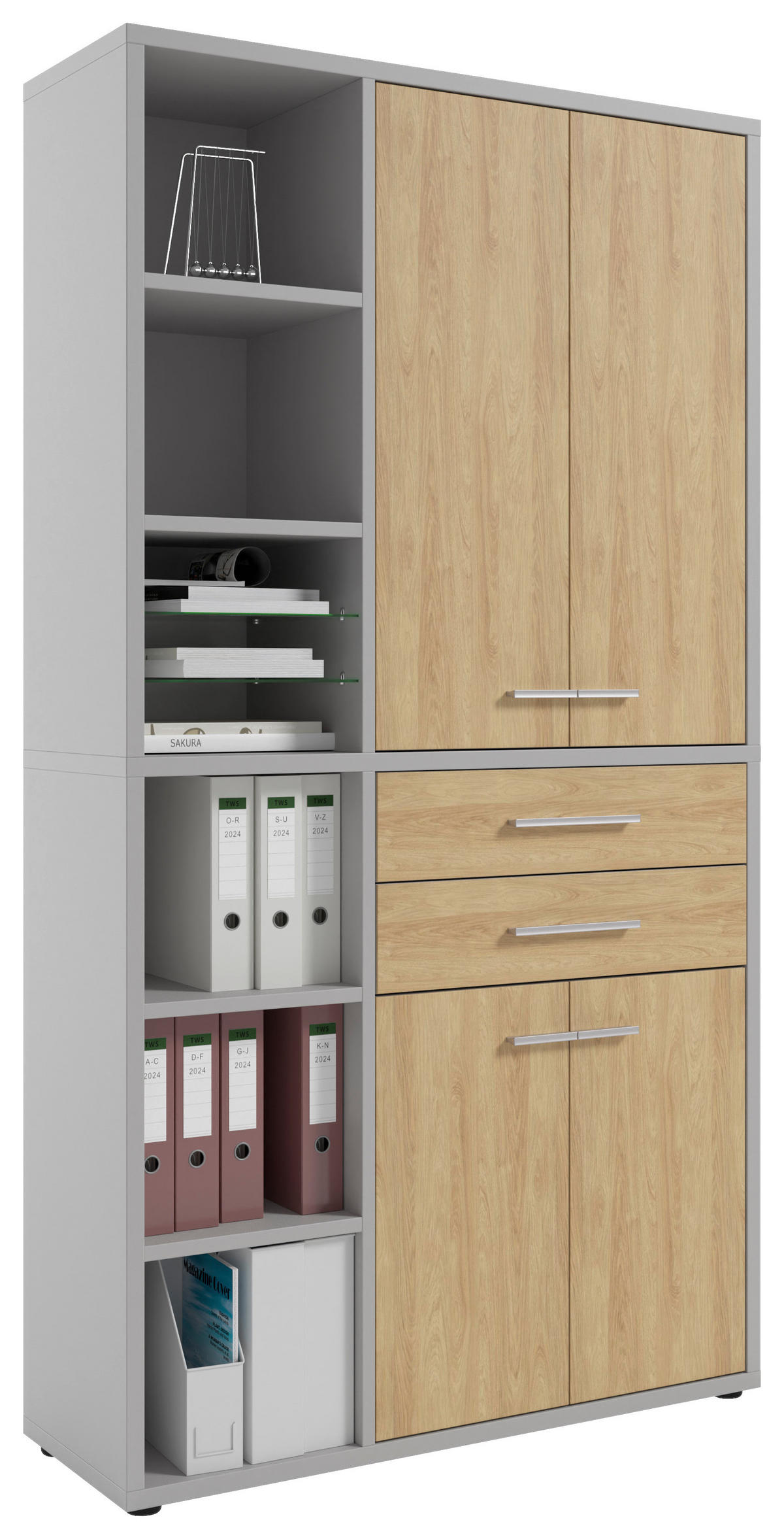 AKTENSCHRANK Eiche Hellgrau, Hickory  - Hellgrau/Hickory, MODERN, Holz/Holzwerkstoff (116,5/215,4/40cm) - Novel