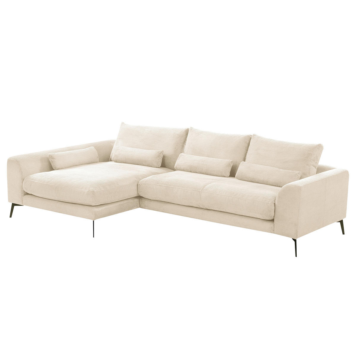 ECKSOFA  in Cord Creme Nierenkissen, Rückenkissen  172/313 cm  - Creme/Schwarz, Design, Textil/Metall (172/313cm) - P & B